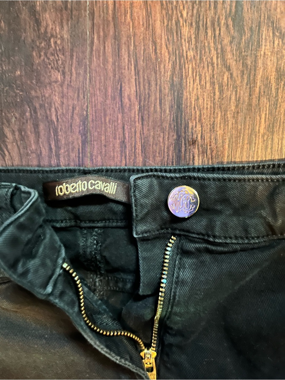 Roberto Cavalli Black Jeans with Gold Hardware